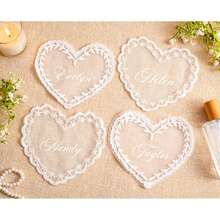 Personalized Lace Place Cards, Heart Lace Guest Cards, Vintage Place Decor, Custom Wedding Name Tags, Handmade Sheer Lace Table Setting Lace Place Cards - Multi-color - Lace Tag - View 4