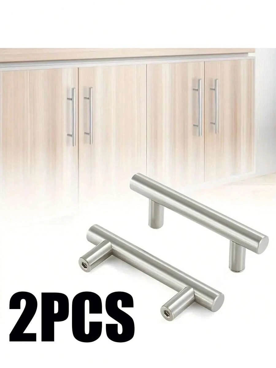 2pcs Brushed Stainless Steel T-Bar Cabinet Pulls, 64mm Hole Center Solid Drawer Handles, Modern Furniture Hardware Suitable For Kitchen, Cupboard, Wardrobe, Bathroom, Dresser Cabinet Door