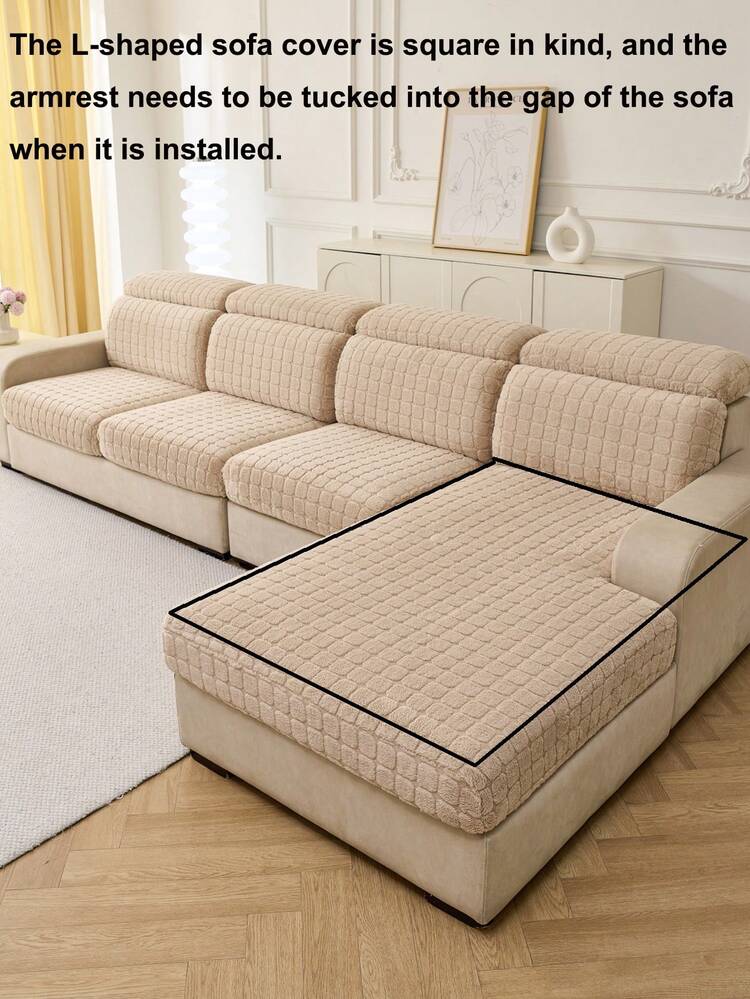 1 cái vỏ bọc sofa nỉ kẻ caro màu trơn, thân thiện với thú cưng, dùng để tân trang sofa cũ, làm mới nội thất chi phí thấp, phù hợp với hầu hết các loại sofa, thiết kế co giãn ôm sát, dùng cho sofa băng thẳng hoặc sofa tổ hợp 1-4 chỗ - Màu be - Xem 6