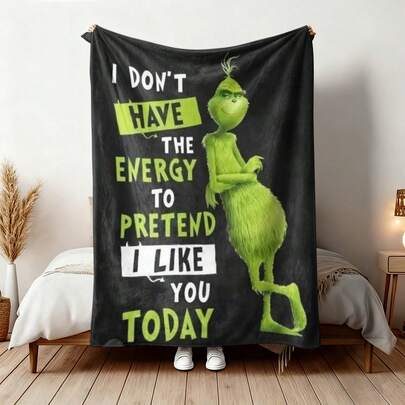 The Grinch Soft & Comfortable 1pc I Don't Have The Energy To Like You Christmas Modern Flannel Christmas Nap Blanket - Christmas Tree, Deer, Snowflake, Snowman - Polyester Nap Blanket - Digital Printing Craft, Suitable For Sofa, Bed, Travel, Office Home Decor
