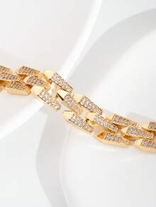 1pc Luxury Elegant Sparkling Cubic Zirconia Small Round Design Bracelet Suitable For Women Wedding Banquet Wear, Gift Box Not Included - Yellow Gold - View 3
