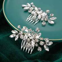 1pc Bridal Rhinestone Handmade Hair Comb, Wedding Dress Headpiece Accessory, Suitable For Wedding, Engagement, Evening Party And Photo Props - Multicolor - View 2