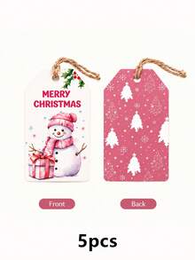 Customized Christmas Gift Tags, Pink Snowman And Reindeer Design, Personalized Name Holiday Cards, Holiday Socks And Gift Box Labels, Customizable Text Decorations, Customizable Christmas Party Decor, Holiday Gifts For Family And Friends, Merry Christmas - Multicolor - View 10