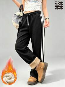 mulinsen Women's Jogging Sweatpants, Drawstring Elastic Waist, Fleece Lined Warm, Loose Fit Outdoor Streetwear - Black - View 4
