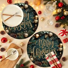 2pcs/4pcs/6pcs/8pcs Merry Christmas Pattern Happy Holiday Kitchen Dining Table Placemats Round Table Mats Round Tablecloth Holiday Tabletop Decor 13.7in X 13.7in Seasonal Home Decor Round Design Holiday Decoration Thickened Linen Material - Multicolor - View 7