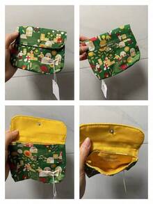 Green Cartoon Village Print Snap Button Small Cosmetic Pouch Mini Portable Lipstick Jewelry Storage Bag Cute Travel Toiletry Organizer Gift L'Occitane Small Makeup Bag - Green - View 6