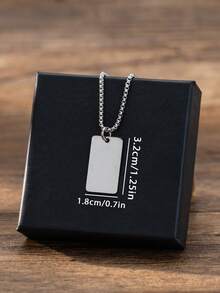 Minimalist Business Style Stainless Steel Necklace, Smooth Blank Rectangle Tag Pendant For Men, Daily Wear & Birthday Gift Jewelry - Silver - View 2