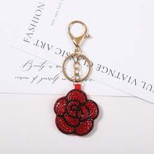 New Creative Diamond Encrusted Leather Camellia Keychain Fashion Versatile Bag Pendant Keychain Small Gift Wholesale - Multicolor - View 10