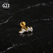 1 Buah Anting-anting CZ Berkilau Bentuk Salib Marquise Bunga Jahat ASTM Titanium Padat Ulir Internal Bertatahkan Gugus Zirkonia Datar untuk Bibir Hidung Tragus Tulang Rawan - 1 tindik bibir titanium - View 12