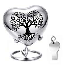 Mini Cremation Urn Heart-Shaped Keepsake Memorial Jar Pot Container | Small Urn For Funeral Ashes Burial | Stainless Steel Metal Keepsake With Stand | Silver - 2.75" Inches - Silver - View 7