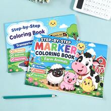 Children's Step-By-Step Coloring Book Farm Animals Cars Bus Simple Tracing Coloring Book Large Pattern Thick Lines Easy To Color Practice Workbook Back To School Learning Supplies Student Holiday Learning Gift - Multicolor - View 6