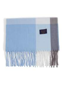 Okurime. 1pc 100% Wool Plaid Scarf For Women, High-Quality Shawl, Winter Neck Warmth, Birthday Gift, Suitable For Matching With Dresses - Blue - View 2
