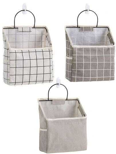 Organizador colgante plegable con bolsillo lateral, bolsa de almacenamiento colgante lavable para niñas, cestas colgantes vintage para pared, artículos del hogar, accesorios esenciales para apartamento, cocina, coche, oficina, dormitorio, baño, decoración del hogar y sala de estar