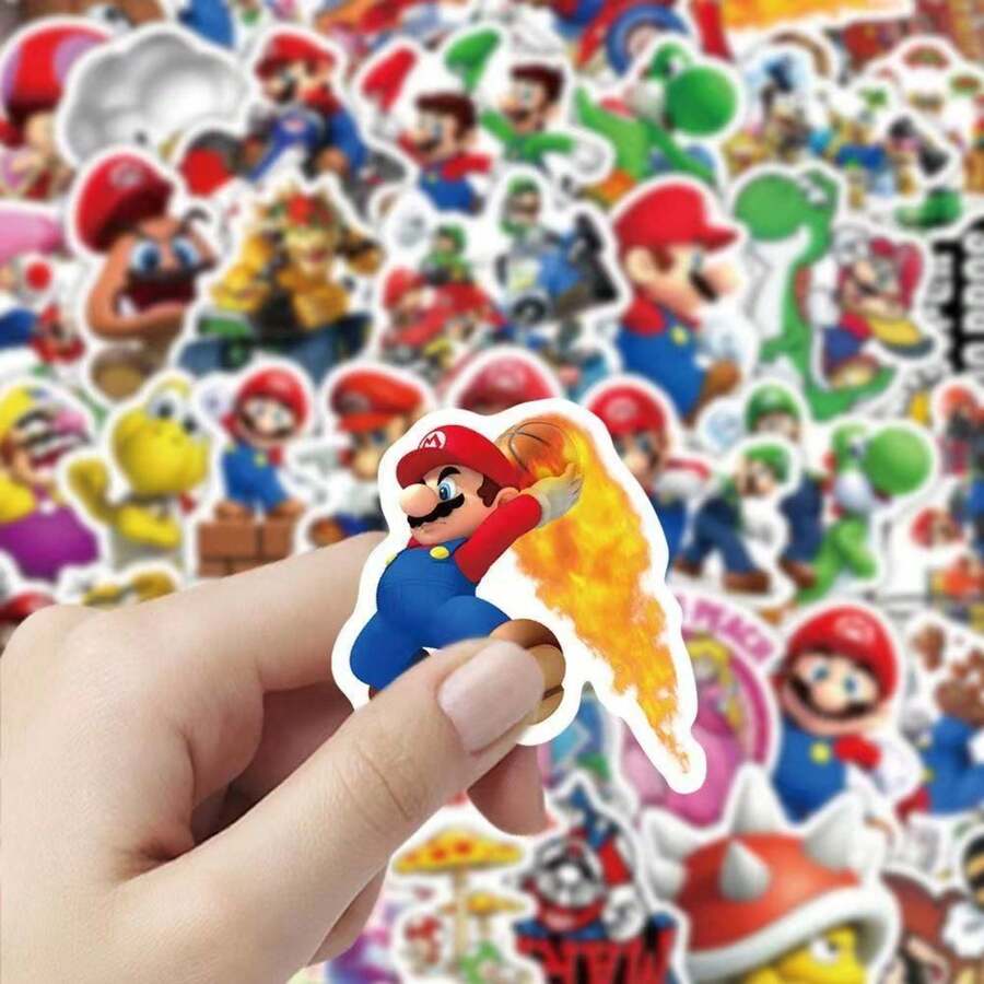 SUPER MARIO BROS. 1 set/50 stiker karakter game kartun, cocok untuk mendekorasi laptop, botol minum, skateboard, dan koper. Hadiah pesta yang bagus untuk anak-anak dan penggemar. (Gaya acak) - MultiWarna - View 1