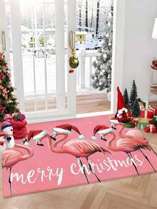 Christmas Fun Tropical Flamingo Theme Printed Doormat, Non-Slip Absorbent Easy-To-Clean Rectangular Entrance Mat, Christmas Winter Holiday Decor Foot Mat - Multicolor - View 11