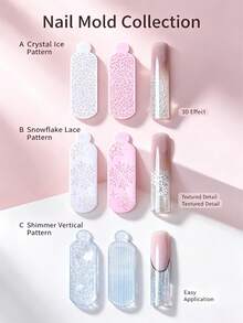 Reusable Textured Silicone Nail Extension Molds, 3D Embossed Pattern Double-Sided Nail Molds, DIY Polymer Gel Nail Art Tools, Suitable For Salon And Home Use - Multicolor - View 3