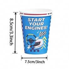 10/25pcs Racing Car Themed Disposable Paper Cups, Start Your Engines Race Flag Print Party Cups For Boys Birthday Party, Racing Theme Party Decorations, Party Drinkware Supplies - Multicolor - View 5