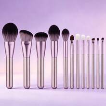 YZIMENG 6/12pcs Professional Makeup Brush Set, Soft Synthetic Bristles, Wooden Handle Cosmetic Brushes, For Foundation, Blush, Eyeshadow, Complete Face Makeup Tools For Daily And Professional Use - Lilac Purple - View 7