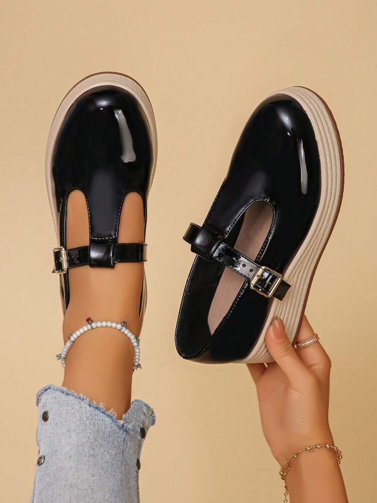 Giày nữ kiểu dáng slouchy vintage mới xuân/thu 2026, đế dày gót đế xuồng thời trang thường ngày, giày Mary Jane quai chữ T, giày ngư dân, giày lười - màu đen - Xem 2