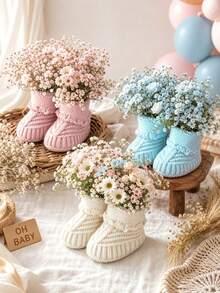 YIYIQCSJ Baby Shower Table Decor Set: Includes Crochet Baby Booties (Suitable For Gender Unisex Reveal Party Decoration) - Multicolor - View 1