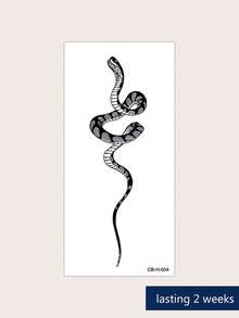 Herbal Juice Semi-Permanent Magic Tattoo Sticker, Vintage Personalized Wrapped Snake Design, Long-Lasting 14 Days, Non-Fading, Non-Reflective, Temporary Tattoo Sticker For Arm, Back, Leg, Body, 1pc/Pack - Blue - View 9