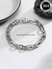 1pc Fashion Versatile Hip-Hop Style Men's Stainless Steel Bracelet, Simple Casual Streetwear - Silver - View 2