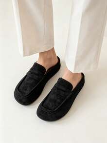 Men's Lightweight Driving Loafers Summer Slip-On Slouchy Shoes Breathable Casual Half-Back Slippers - Black - View 4