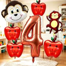Monkey And Apple Number Balloon Set, Includes Chocolate Color Number Balloons, Monkey Balloons, Apple Balloons, Suitable For Forest Fruit Theme Birthday Party Decoration, Children-Friendly Animal Theme Party And Other Occasions - View 7
