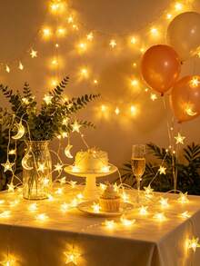1pc 20/40LED,3/6m Star & Moon Battery Operated String Lights (Batteries Not Included), Fairy Tale Lights For Room Decor, Birthday Party, Wedding, Gift, All Seasons - Stars and Moon - View 3