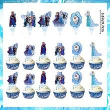 BUTTBILL مجموعة ديكور حفلة عيد ميلاد بموضوع Frozen، لافتة عيد ميلاد سعيد، مفرش طاولة & زينة الكب كيك، مستلزمات ديكور حفلة الثلج والجليد الشتوية للاحتفال - متعدد الألوان - مشاهدة 10