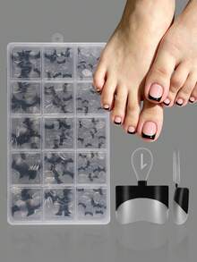 White French-Style Half-Cover Toenail Tips, Clear Soft Gel False Toenails, Medium-Width Square-Oval Shape, Unisex, Suitable For Acrylic Nail Art, Includes 15 Sizes. - View 7