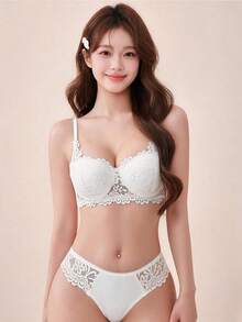Elisvara 1 Set Women's White Sexy Lingerie Set, Elegant Lace Breathable Non-Sagging Bra Set, Comfortable Bra Set, Perfect Gift - White - View 2