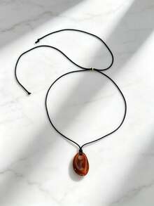 1pc Resin Water Drop Pendant Long Necklace With Adjustable Black Wax Cord And Marble Pattern Pendant, Sweater Chain Suitable For Women's Daily Wear - Multicolor - View 3