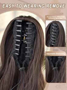Ekstensi Rambut Ekor Kuda Berbentuk Cakar HEYPINK, Panjang 32 Inci Cokelat Bergelombang Alami Keriting, Wig Ekor Kuda Serat Sintetis Tahan Panas, Cocok untuk Pemakaian Sehari-hari Wanita - Hitam Coklat - View 6