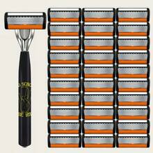 Men's Manual Shaving Razor With 6 Blade Design, Anti-Slip Handle, Replaceable Razor Heads, Portable Manual Razor For Daily Home And Travel Grooming - Multicolor - View 15