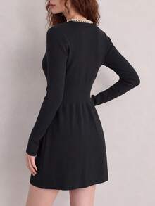 Women's Autumn/Winter Minimalist Elegant Lady Style Round Neck Knit Dress - Black - View 2