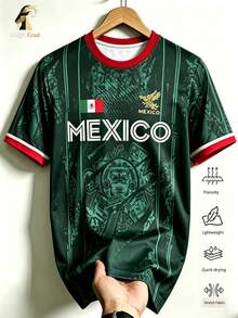 Men's Mexico Print Soccer Jersey, Moisture-Wicking Quick-Dry Lightweight Breathable Short Sleeve Football Shirt, Suitable For Training, Matches, Daily Wear, Great Gift - Green - View 2