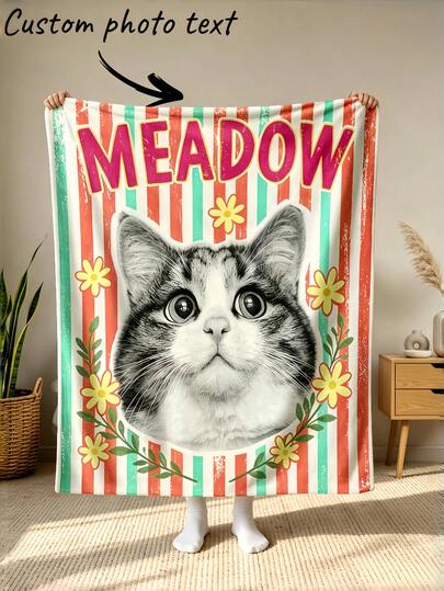 1pc Customized Pet Photo Blanket, Personalized Text Blanket, Personalized Blanket With Name Design, Friend Birthday Gift, New Home Gift. Decorative, Cool Colorful, Unique, Customized Home Decor, Suitable For Him/Her, Family, Friends, Ideal Gift For Friends, Suitable For Anniversary, Birthday Gift, Decorative, Fashion, Colorful, Vintage, Cute, Minimalist, Unique Cute, Suitable For Sofa, Living Room, Bedroom, Outdoor, Office, Etc.