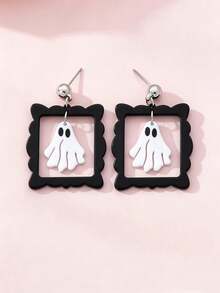 1 Pair Fashion Halloween Minimalist Versatile Ghost Geometric Square Frame Women's Earrings - Black - View 3