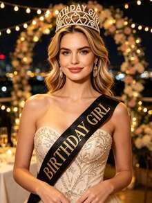 2pcs Women's Rhinestone Birthday Crown, Party Decoration Crown, Headband, Ball Shoulder Strap Headpiece Set, Suitable For Birthday Party, Wedding, Photo Props - Multicolor - View 5