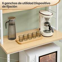 VASAGLE Estante de cocina con enchufes múltiples, 6 estantes, 6 ganchos, 40 x 80 x 168,5 cm, dorado y blanco - Amarillo - Ver 6