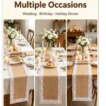 Miater 1pc Lace And Linen Table Runner For Wedding Decoration Rustic Linen Table Runner Suitable For Crafting - Multicolor - View 1
