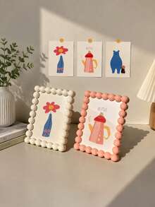 6 Inch Cute Beaded Plastic Photo Frame, Cute Desktop Photo Frame, Decorative Photo Frame Display Stand, Home Decor Ornament | Desktop Photo Frame, Rustic Style Desktop Decor, Modern Home Decor, Preset Photo Paper Style (Random) - Multicolor - View 4