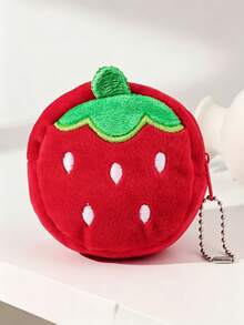 1 buah Dompet Koin Mini Plush Bordir Stroberi untuk Anak Perempuan, Kapasitas Kecil, Dompet Resleting Kartun Lucu dengan Gantungan Kunci, Cocok untuk Penggunaan Sehari-hari dan Hadiah Liburan - MultiWarna - View 2