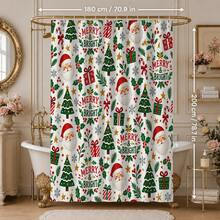 1pc/4pcs Cartoon Santa Claus Head Pattern Multi-Functional Bathroom Decor Shower Curtain Set, Free 12 Hooks, Premium Holiday Atmosphere, Bathroom Mat, U-Shaped Floor Mat And Round Toilet Lid Cover, Suitable For All Scenes Decoration, Bathroom Set - Cartoon Santa Claus Head - View 12