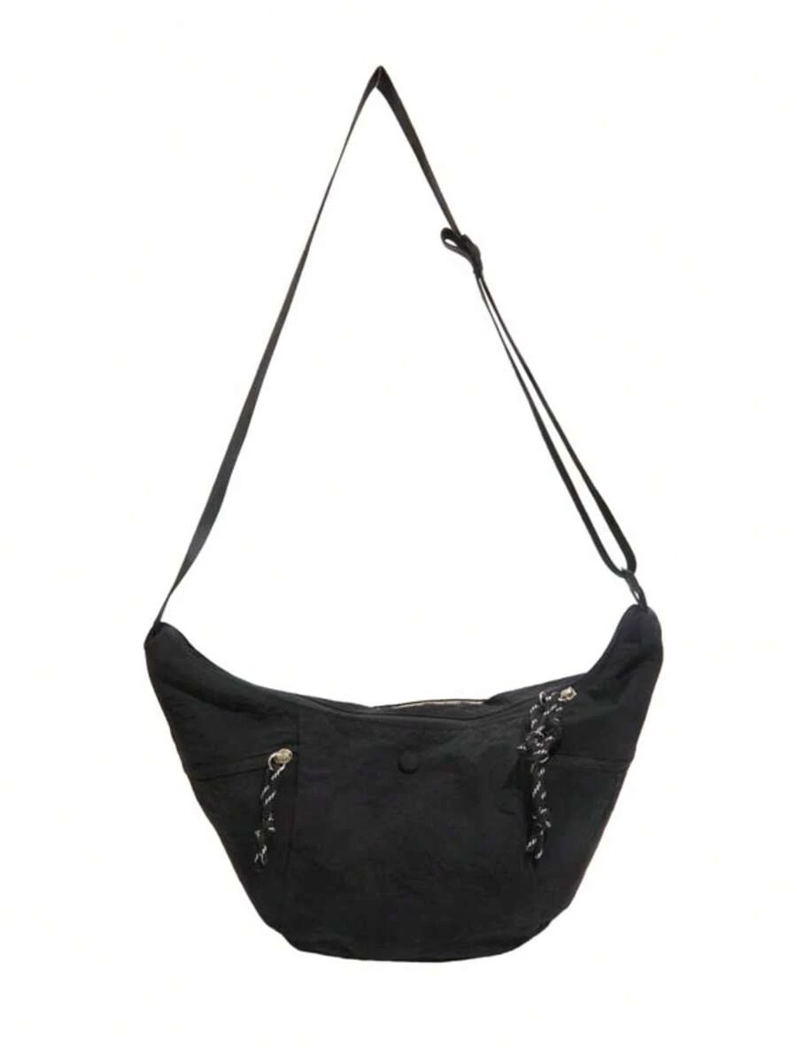 Lightweight Nylon Men's Crescent Crossbody Bag, Multi-Pocket Decorative Chain Shoulder Bag, Large Capacity Casual Travel Versatile Men's Bag