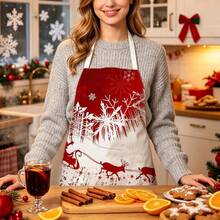 1pc Christmas Santa Claus Reindeer Sleigh Print Apron - Sleeveless Design, Durable And Comfortable Fit, Santa Claus Riding Reindeer Sleigh With Snowflake Pattern, Suitable For Cooking, Baking And Home Cleaning, Household Cleaning, Housework Apron, Hand-Painted Handmade Gardening Apron, Fun Holiday Gift - Multicolor - View 12