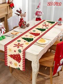 1件裝紅綠聖誕樹與雪花圖案聖誕桌巾，180*35cm 聚酯纖維聖誕桌布，桌布，聖誕快樂，聖誕裝飾，聖誕裝飾，聖誕裝飾，聖誕餐桌裝飾，廚房餐桌裝飾，節日派對裝飾，冬季家居裝飾，室內外通用 - 彩色 - 查看 4