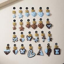 1pc Cute Chocolate Blue Enamel Zinc Alloy Charm, Heart Star Bow Bear Dangle Pendant For DIY Bracelet Necklace Jewelry Making - Blue and Coffee Color-block Design - View 2