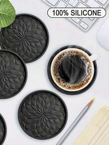 6/1pc Thick Solid Color Minimalist Silicone Round Coasters With Storage Rack, Non-Slip Heat-Resistant, Suitable For Kitchen, Dining Table, Cafe, Picnic, Holiday Party, Birthday Party, Gathering - Multicolor - View 7